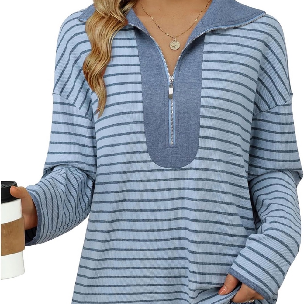 VALOLIA Womens Sweatshirts Half Zip Pullover in Blue Stripe